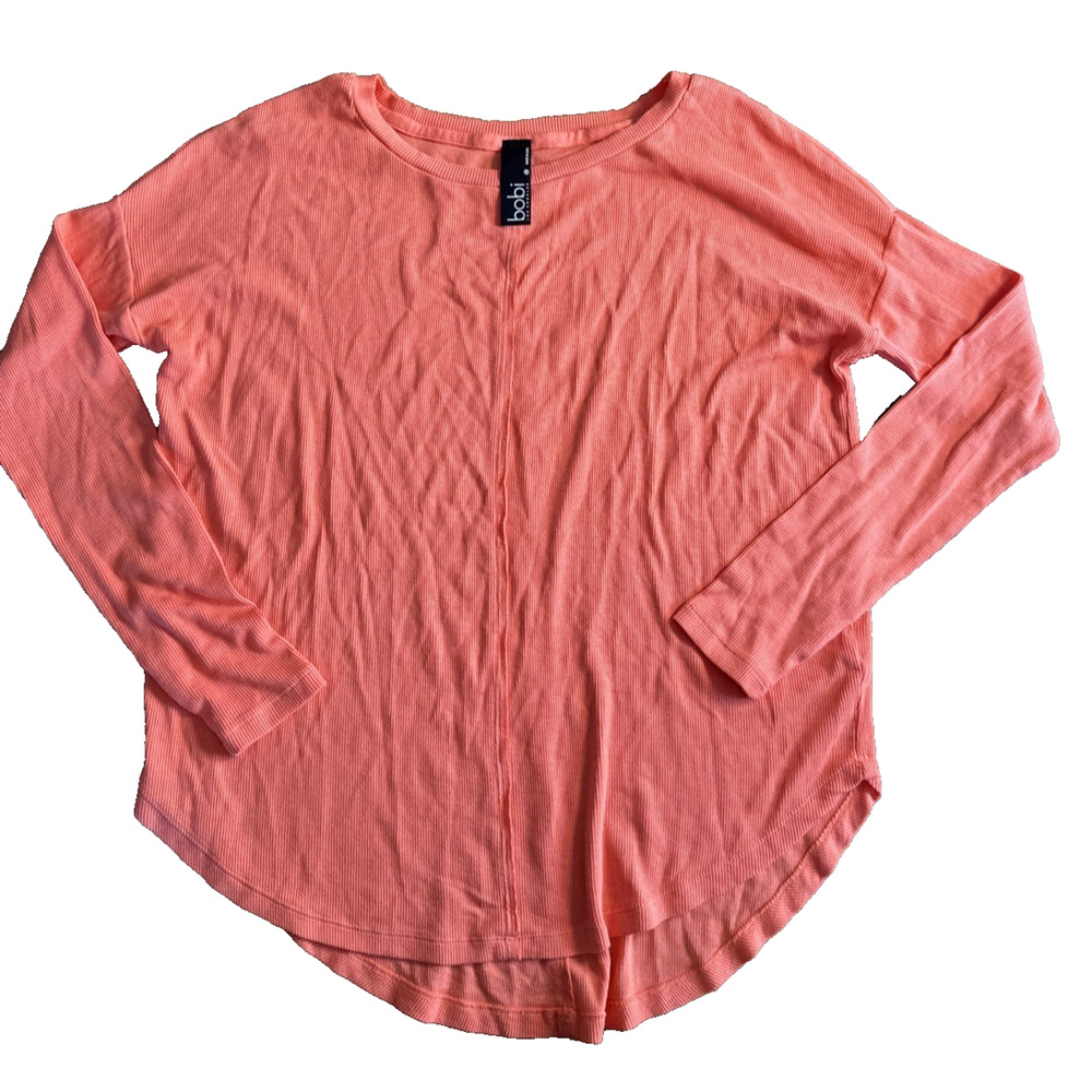 Bobi Los Angeles Womens XS Peach Ribbed Raw Hem Long Sleeve Top EUC